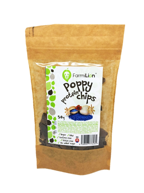 Poppy protein chips 100% VEGAN, 56% Protein RAW 50g